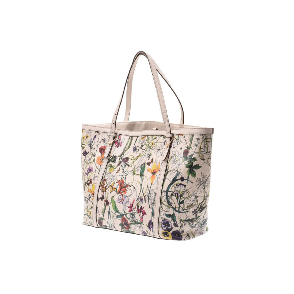 Gucci leather white bag flowers tote